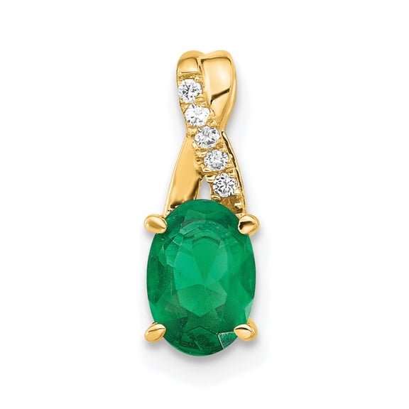 14K Oval Created Emerald and Diamond Pendant