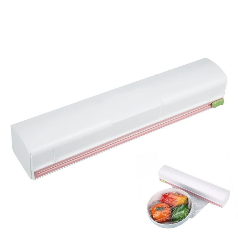 Plastic Wrap Dispenser with Cutter,Plastic Food Wrap Dispenser with Slide  Cutter Refillable Cling Film Dispenser with 250' of Professional BPA Free