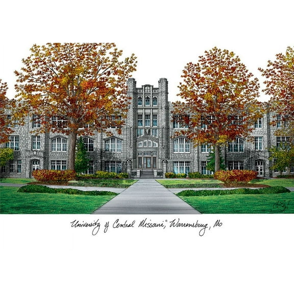 University Central Missouri 8.5w x 11h Manhattan Black Single Mat Gold Embossed Diploma Frame with Bonus Campus Images Lithograph (value savings at $59)