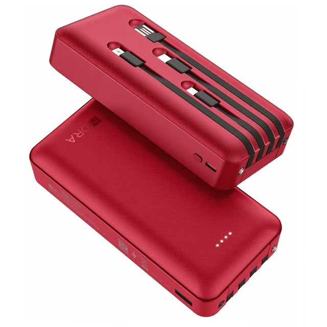 Batería Portatil Power Bank 20000mAh BLOOSOM 1Hora con 4 Cables Incorporados Rojo