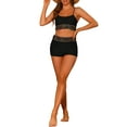 thumbnail image 2 of Conjuntos de bikini de color contrastante para mujer de 2 piezas, traje de baño de cintura alta con escote redondo, talla X-Large, negro, 2 of 5
