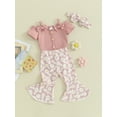 thumbnail image 2 of Bagilaanoe 3pcs Newborn Baby Girl Pants Set Short Sleeve Romper Tops + Flare Trousers + Headband 3M 6M 9M 12M 18M Infant Casual Clothes, 2 of 8