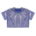 thumbnail image 3 of YUUMIN Kids Girls Boys Shiny Metallic Dance Crop Tops Short Sleeves Stretch Shirt Jazz Hip Hop Dance Blue 170, 3 of 7