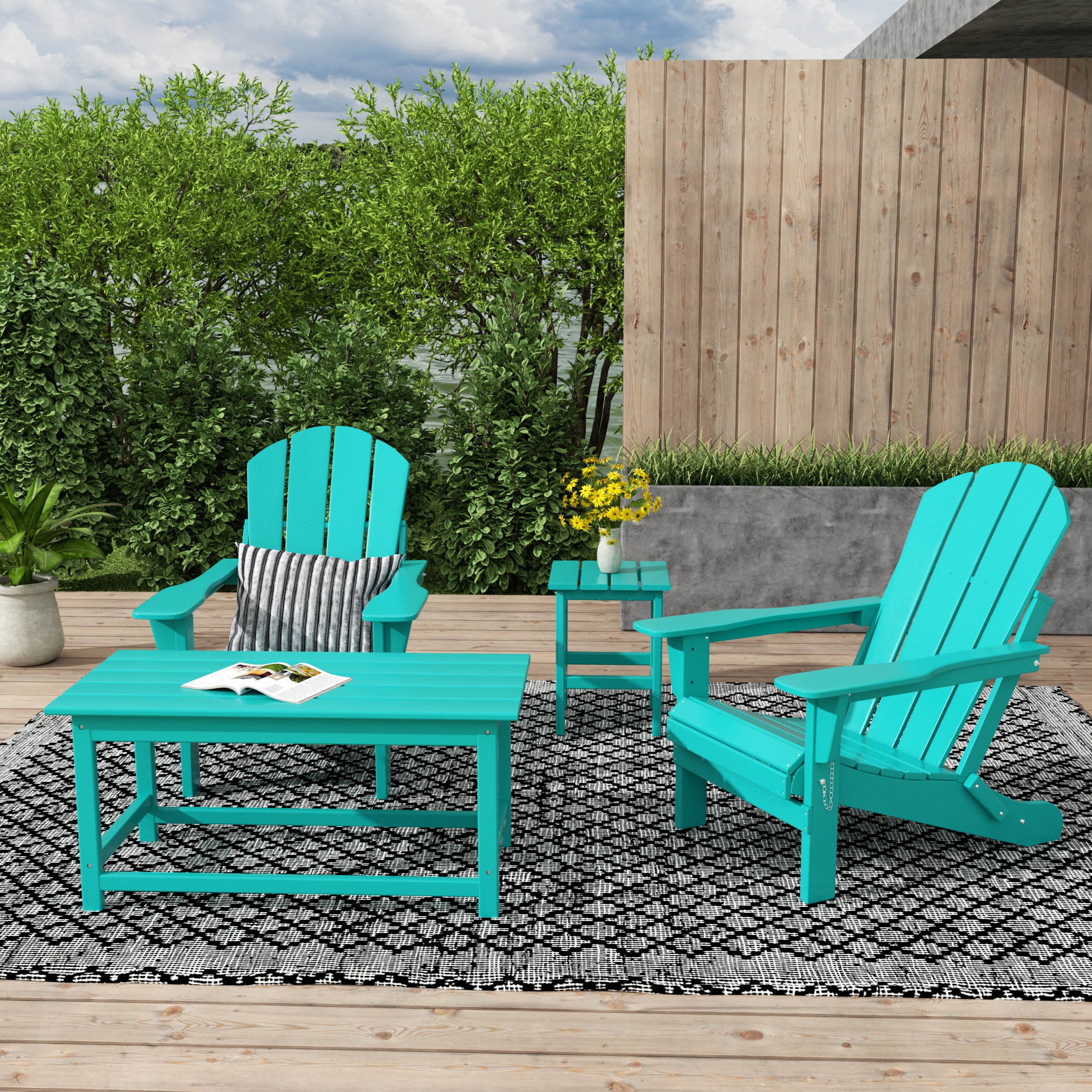 WestinTrends Malibu 4-Pieces Outdoor Patio Furniture Set, All Weather Outdoor Seating Plastic Adirondack Chair Set of 2 with Coffee Table and Side Table, Turquoise - image 2 of 7