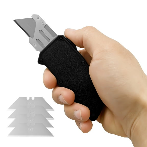 Sutowe Aviation Aluminum Utility Knife Portable Craft Utility Knives with 5 Spare Blades Retractable Box Cutter with Clip for Home Office Crafts Arts