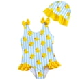thumbnail image 3 of REDARER Stripe Print Ruffle Bow One Piece Swimsuit & Sun Hat Set (Toddler Girls) 2-Piece,6-7 Years, 3 of 8