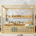 thumbnail image 2 of Bellemave Twin Size Canopy Bed with Rails, Solid Wood Montessori Bed with Storage Shelves, Twin Floor Beds Frame with Fence and Slats, No Box Spring Needed (Natural), 2 of 8
