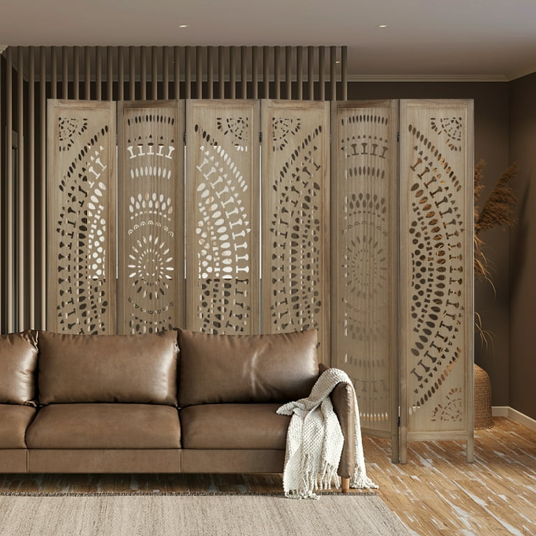 Hofitlead 6 Panel Carved Wood Room Divider 5.6ft Tall Super Wide Folding Privacy Screen Boho Room Divider Divider for Room Separation Decorative