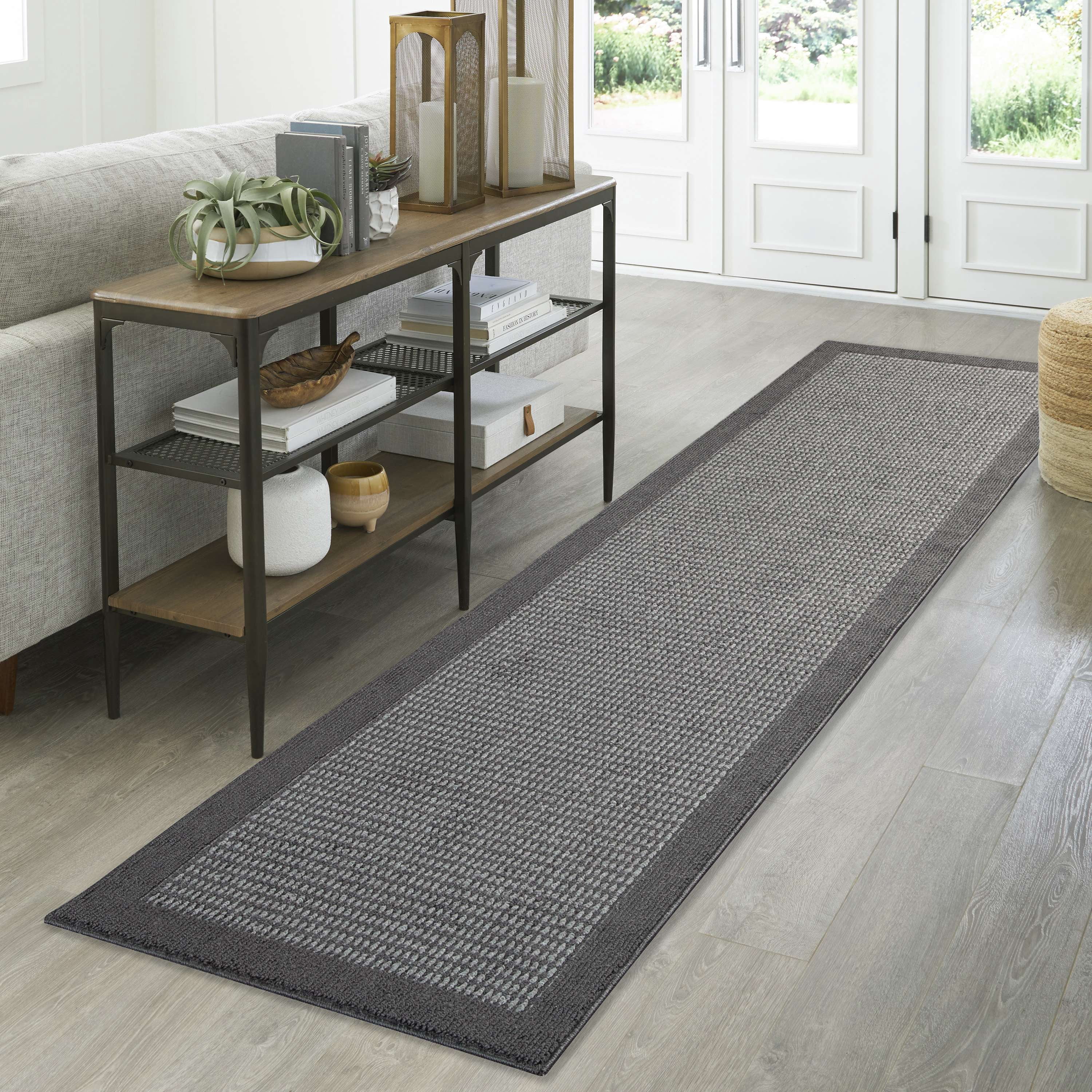 Mainstays Faux Sisal Olefin Runner Rug with Gray Border, 2'6" x 10", Indoor Use