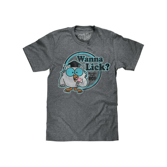 Tee Luv Men's Retro Mr Owl Wanna Lick Tootsie Roll Pop Candy Shirt (S)