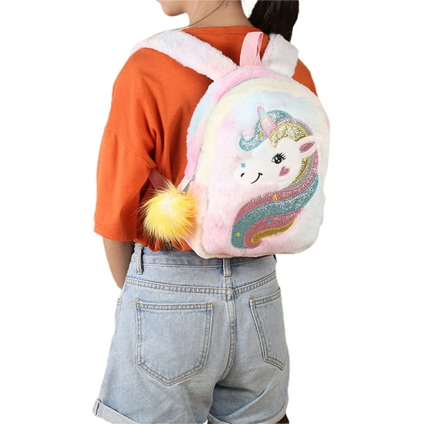 Girls Cute Cartoon Unicorn Plush Backpack