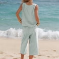 thumbnail image 5 of Lumtrix Womens Summer 2 Piece Outfits Striped Sleeveless Tank Top Wide Leg Capri with Pockets Pants Sets for Beach Vacation Green L, 5 of 7