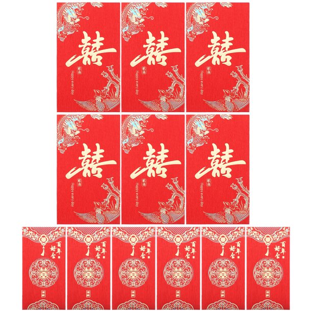 KAKOWELY 12 sobres rojos para boda, papel moneda de bolsillo, estilo chino, para bodas.
