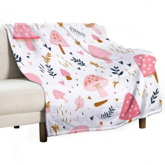 Cute Pink Mushroom Pattern Blankets Bedroom Living Room Sofa Throw Blankets for Beds