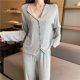 thumbnail image 5 of Pijamas coreanos de punto de algodón para mujer, traje de pantalón superior de manga larga con solapa, ropa para el hogar para primavera y otoño, conjunto de Pijama femenino, 5 of 5