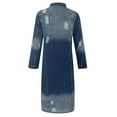 thumbnail image 5 of Womens Jean Jacket Women's Mid Length Casual Handsome Distressed Long Trench Coat Denim Jacket S-49 Dark Blue S, 5 of 6