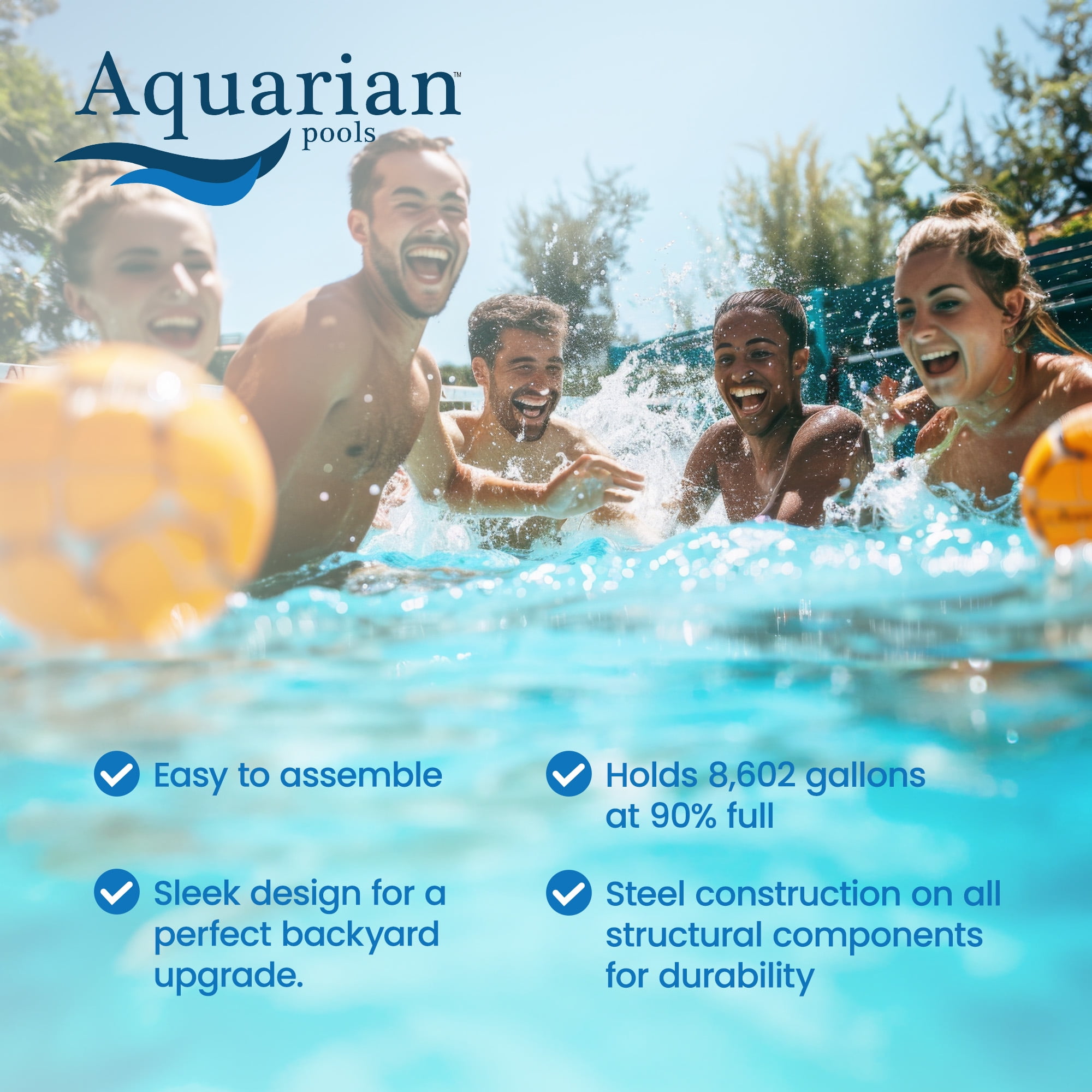 Aquarian Khaki Venetian 24' x 52" Steel Frame DIY Family Above Ground Pool