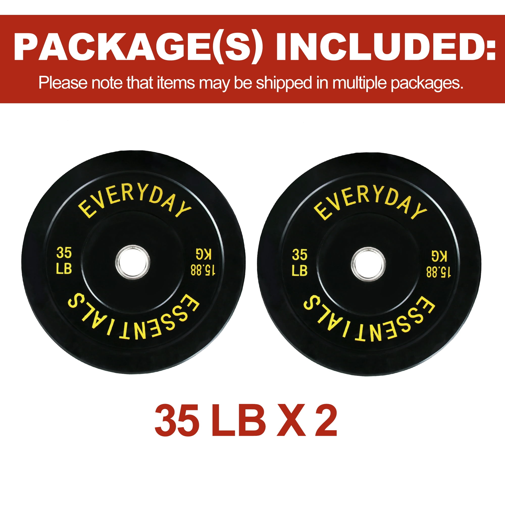 FlexWave Black Rubber Bumper Weight Plates with White Lettering – 2-Inch Olympic Bar Compatible, Durable for Home Gym, Weightlifting, and Strength Training – Sold in Pairs or Sets