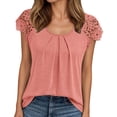 thumbnail image 3 of Womens Tshirt Lace Sleeve Hollow Short Sleeve Round Neck Loose T Shirt Summer Tops for Women Pink XXL, 3 of 7