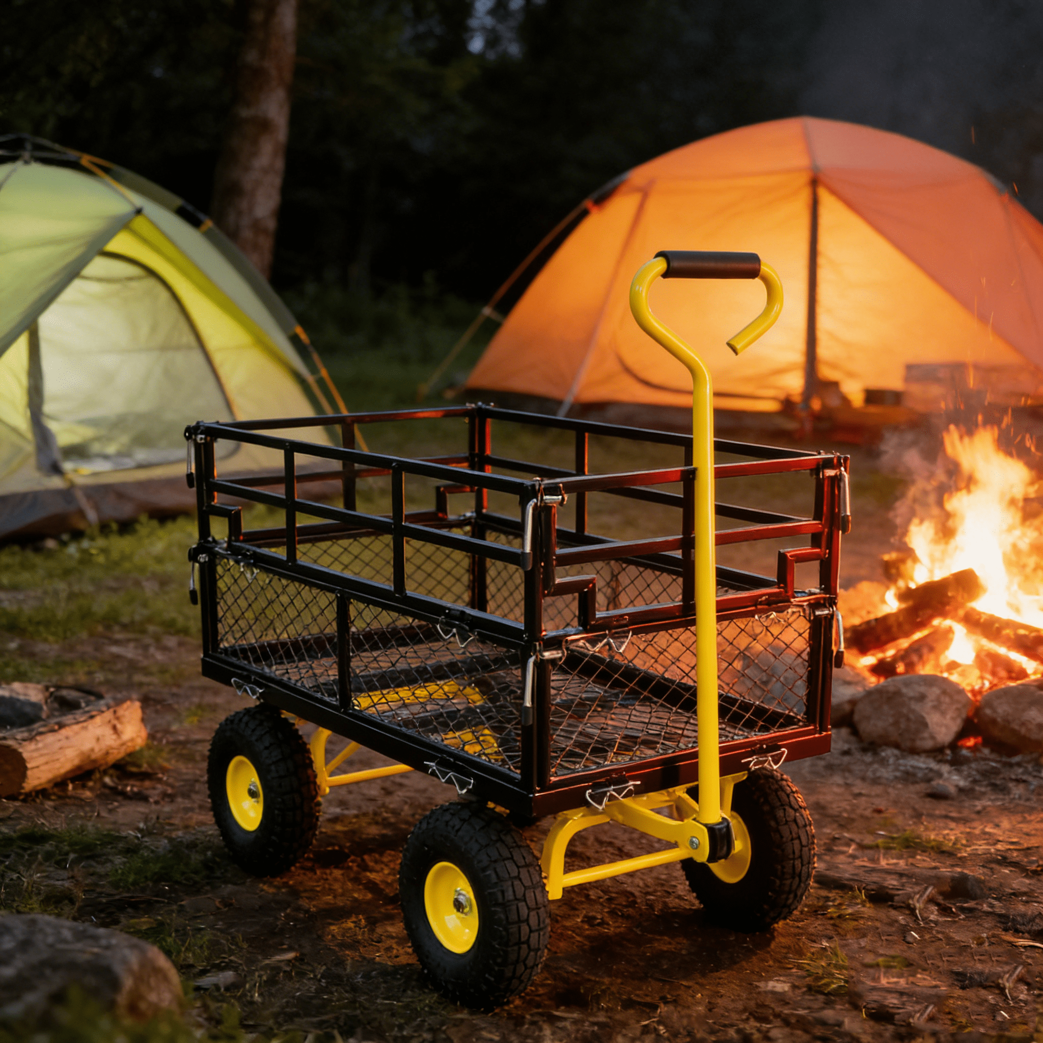 600lbs Heavy-Duty Garden Wagon Cart, Yellow & Black Utility Dump Cart with Inflatable All-Terrain Tires, Multi-Purpose Yard Cart for Firewood Debris Farming Tools Transport