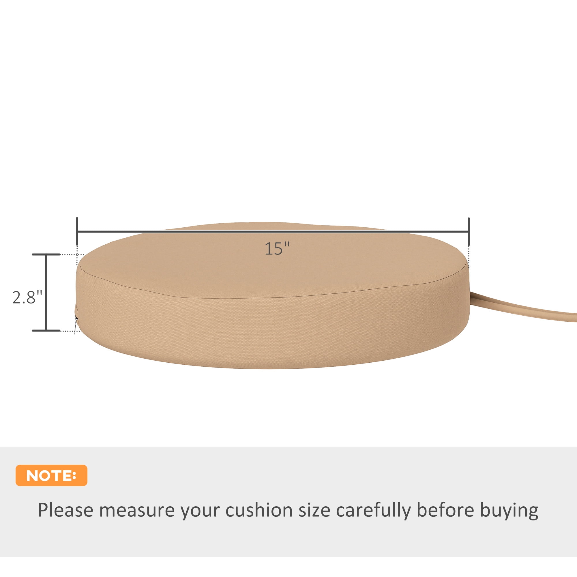 Alvantor Set of 4 Chair Cushions 3" Thick Round Seat Cushions for Dining Bistro Chairs, Machine Washable, 15" x 15", Khaki
