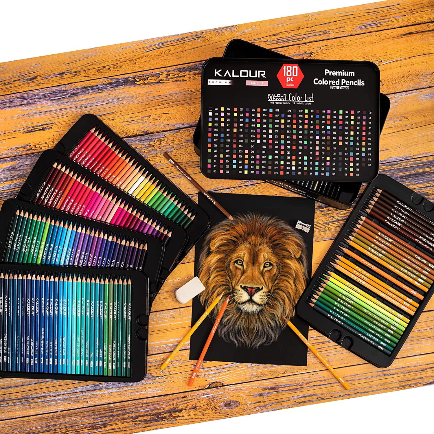 180 Colored Pencil Set for Adults Artists - Rich Pigment Soft Core -12 Metallic Pencil - Ideal for Coloring Drawing Sketching Shading Blending - Vibrant Color（Tin Case）
