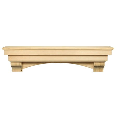 

Pearl Mantels Auburn Versatile Premium Wood Mantel Shelf Unfinished Paint And Stain Grade 48 L & 9.5 D Hang Alone With Corbels Or With Corbels And Arch (Included)