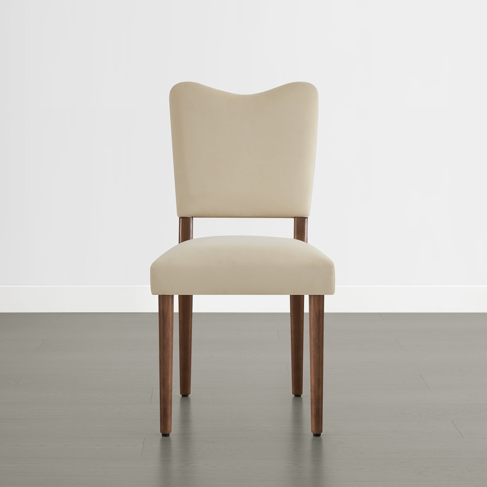 Spruce & Spring Velvet Dining Chair with Curved Back, Upholstered Side Chair with Solid Wood Legs for Dining Room Living Room, Walnut Finish,  Set of 2, Linen