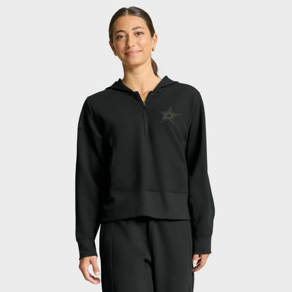 Women's Fanatics Black Dallas Stars Authentic Pro Road Tri-Blend Quarter-Zip Hoodie