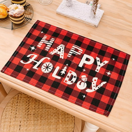 

KEUSN Red And Black Christmas Table Placemats Christmas Rustic Vintage Washable Table Mats