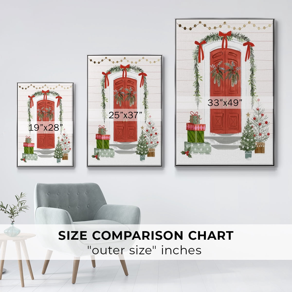 Festive Front Door II - Framed Gallery Wrapped Holiday Canvas - 17 x 25 - Silver Frame