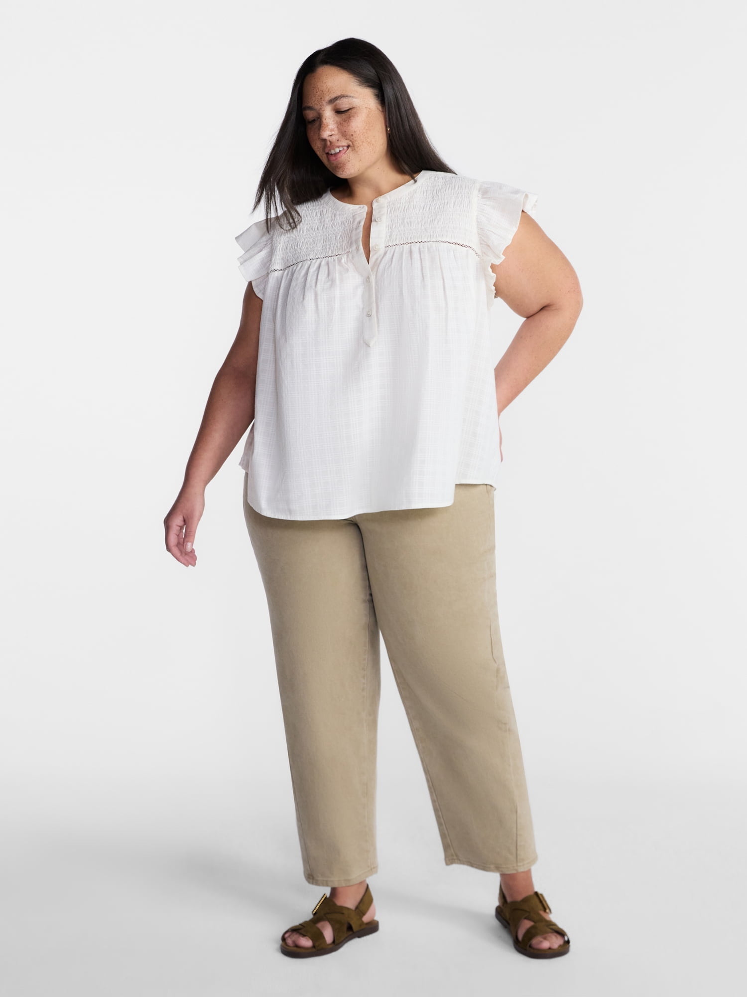 Terra & Sky Womens's Flutter Sleeve Blouse, Sizes 0X-5X