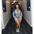 thumbnail image 3 of 2 Piece Denim Skirt Set for Women Y2K Long Sleeve Zipper Jean Jacket Top Mini Skirt Bodycon Set Two Piece Outfits, 3 of 6