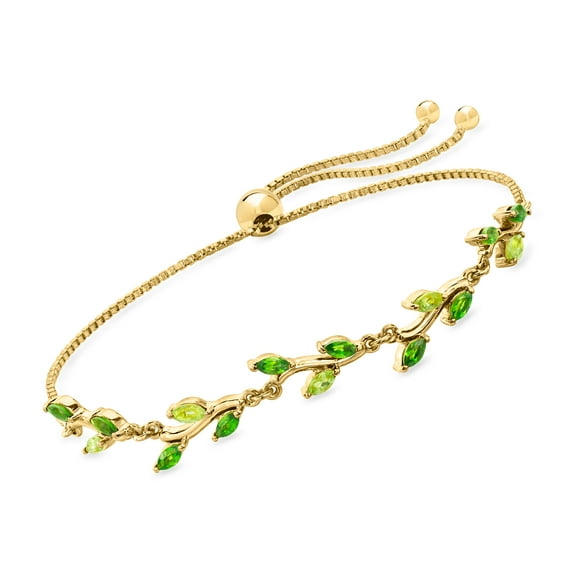 Pure Collection by Ross-Simons 0.70 ct. t.w. Chrome Diopside and .30 ct. t.w. Peridot Leaf Bolo Bracelet in 18kt Gold Over Sterling, Women's, Adult