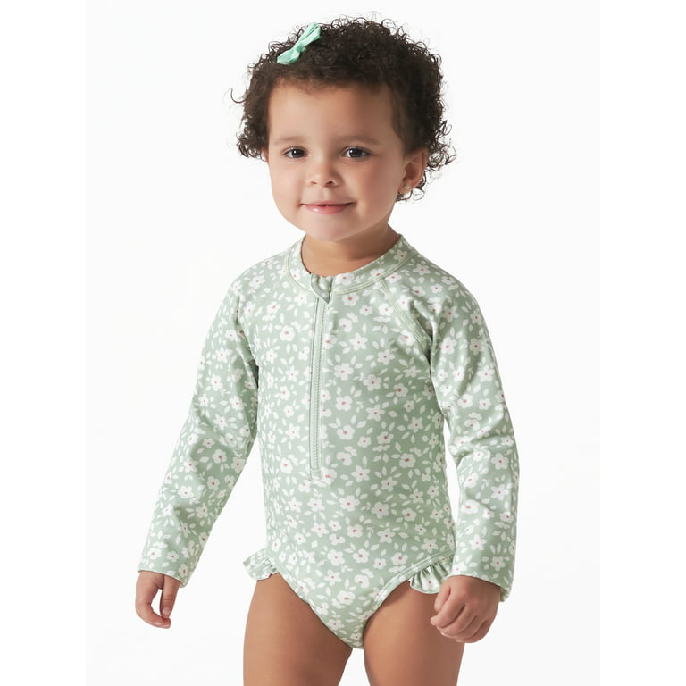 Modern Moments by Gerber Baby and Toddler Girls Long Sleeve Rash Guard  Swimsuit with UPF 50+, Sizes 12M-5T 
