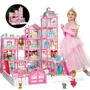 Hot Bee Dollhouse For Toddlers Girls With Lights 14 Rooms Pink Diy Pretend Play Building Playset, Doll House For Kids Girls Age 3+ Gift