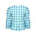 thumbnail image 5 of Lejafay Women Plaid Peplum Shirt Puff Sleeve Tie Front Gingham Shirts Babydoll Tops Going Out Tops Blue S, 5 of 7