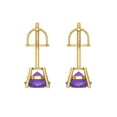 thumbnail image 4 of 14K Solid Gold Screw Back Stud Earrings for Women | 2 cttw Round Cut Natural Amethyst | Yellow Gold, 4 of 5