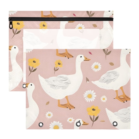 Cute Goose Flowers 3-Ring Binder Pouches A4 Size Zipper Pocket File Storage 2 Packs