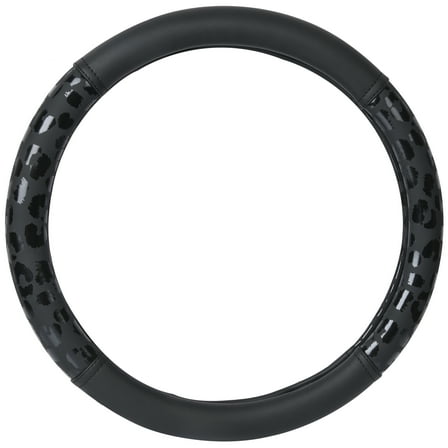 Auto Drive Black Leopard Faux Leather Steering Wheel Cover, Universal Fit for Sedans, SUVs, Set of 1