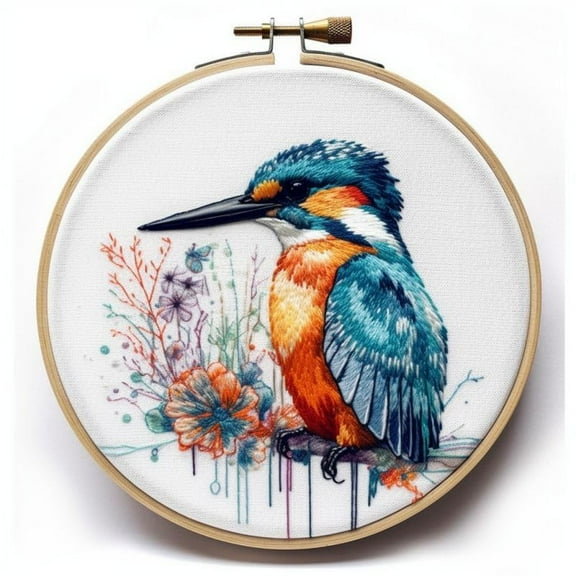 Counted Easy Cross Stitch Kits Kingfisher Color Stamped Embroidery for Starter Kits DIY 11CT Stamped Patterns Embroidery Needlework Kit Supplies 12 Inch Hoop Included(51-X)
