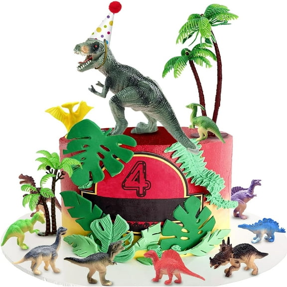 Dinosaur Cake Toppers With Hat, Dinosaur Birthday Party Cake Toppers for Boys Girls Dinosaur Theme Party Cake Decorations Supplies