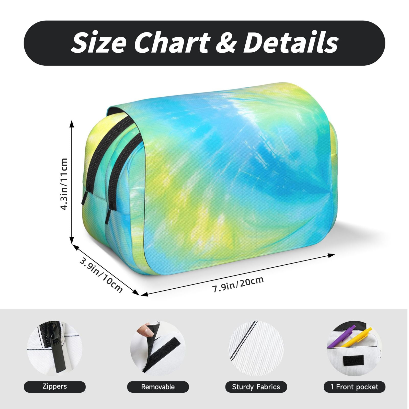 Large-Capacity Flip-Top Double-Layer Pencil Case, Multi-Functional Pocket Pen Case, Durable Stationery Organizer Lightseagreen Tie-Dye Background Vibrant Colors And Swirling (2)