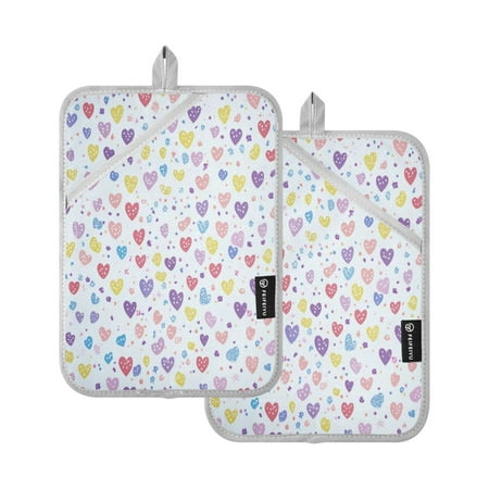 

Two Pieces Of Square Heat Insulation Pad Oven Mitts 7x9.8 Inch Oven Microwave Kitchen Cooking Baking Pink Background Color Love Heart