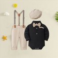 thumbnail image 2 of 9 Months Infant Baby Boys 3Pcs Gentleman Suit Set With Hat Formal Dress Clothes Long Sleeve Long Sleeve Bow Romper Tops Suspender Pants Kids Gentleman Outfits Newborn Outfit Set,Blue, 2 of 4