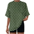 thumbnail image 4 of Women's Oversized Short Sleeve Tops Chest Pocket Polka Dots/Striped Graphic Print Crew Neck Casual T-shirts (L, Green), 4 of 7