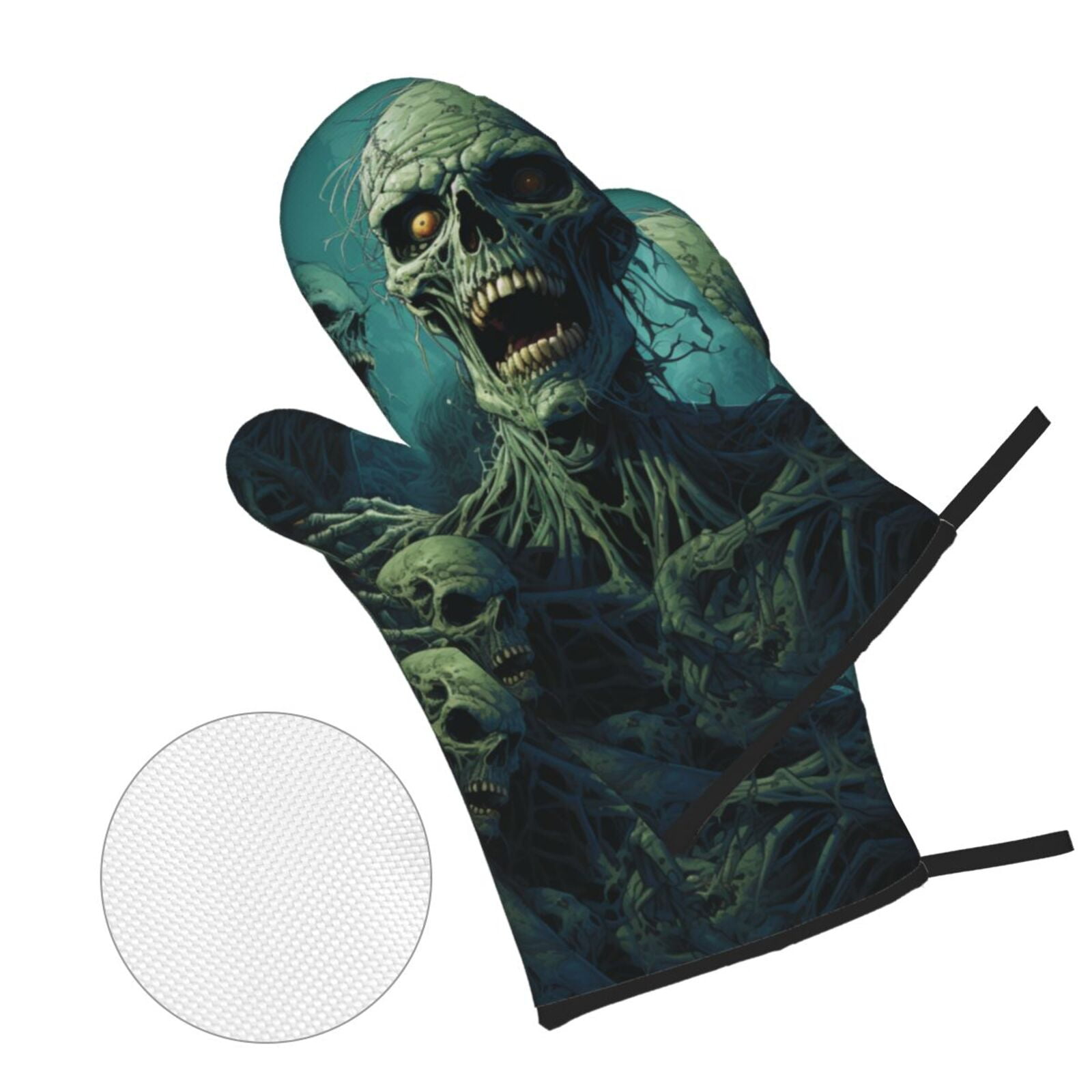 Zombie Skull Art 4Pcs Oven Mitts and Pot Holders Sets Oven Kitchen Gloves Hot Pads for Cooking BBQ Baking Grilling
