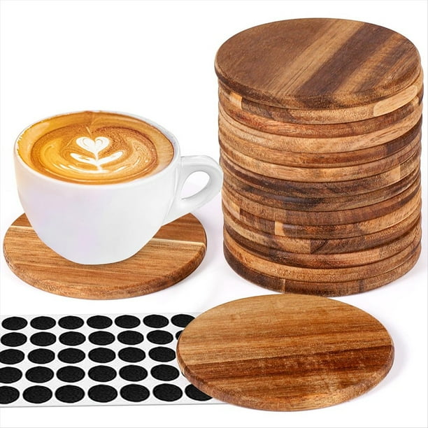 16 Posavasos de Madera Sin Terminar, Redondos de 10 cm para Manualidades con Puntos de Silicona Antideslizantes para Manualidades TeñIdas.