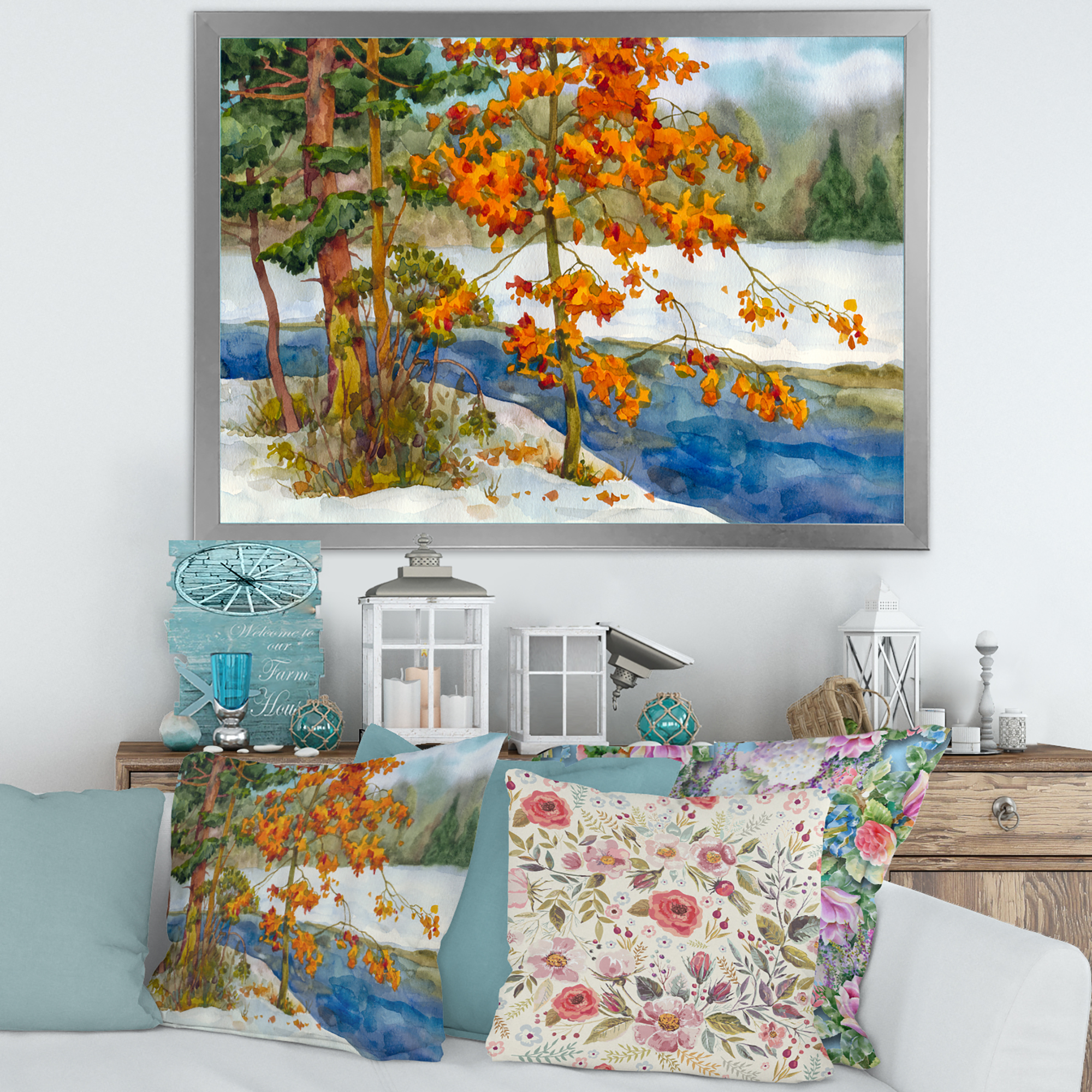 Designart 'Stream Through The Winter Forest I' Lake House Framed Art Print