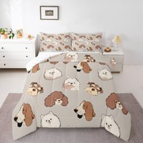 Homewish Boys Girls Cute Dogs Full Size Comforter Sets 3-Piece,Cartoon Animal Bedding Comforter Set,Kawaii Pets Lightweight Bedding Sets,Lightweight Room Decor,Reversible